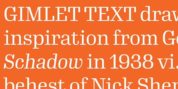 Card displaying Gimlet Text typeface in various styles