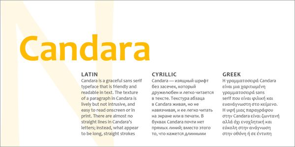 Card displaying Candara typeface in various styles