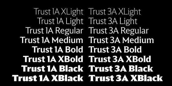 Card displaying Trust typeface in various styles