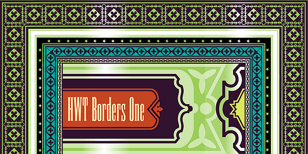 Card displaying HWT Borders One typeface in various styles