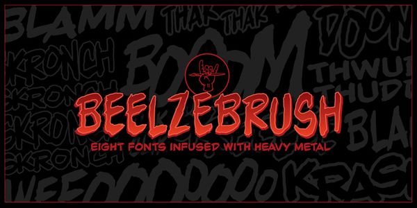 Card displaying Beelzebrush BB typeface in various styles