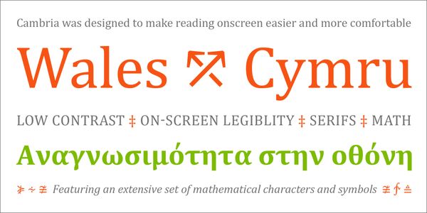 Card displaying Cambria typeface in various styles