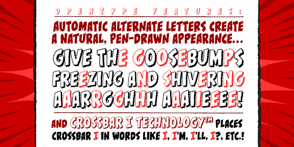 Card displaying CC Goosebumps typeface in various styles