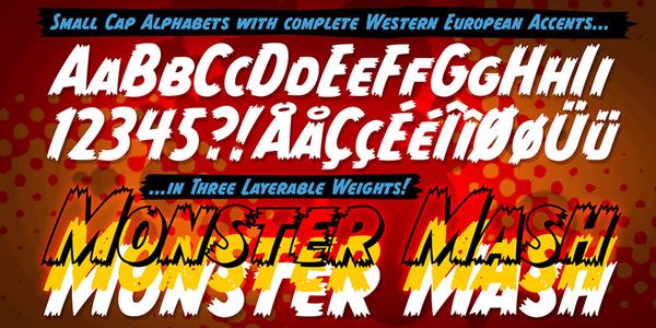 Card displaying CC Monster Mash typeface in various styles