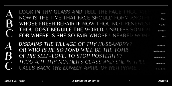 Card displaying Athena typeface in various styles