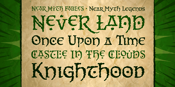Card displaying CC Near Myth typeface in various styles