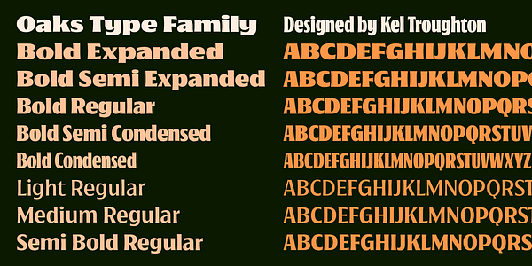 Card displaying Oaks typeface in various styles