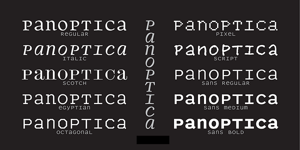 Card displaying Panoptica typeface in various styles