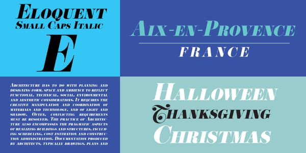 Card displaying Eloquent JF typeface in various styles