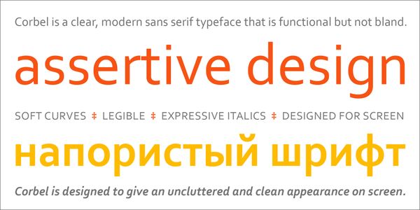 Card displaying Corbel typeface in various styles