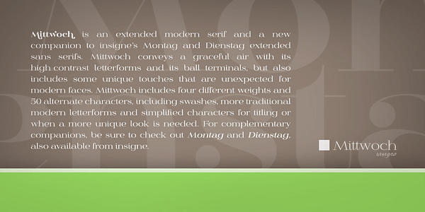 Card displaying Mittwoch typeface in various styles