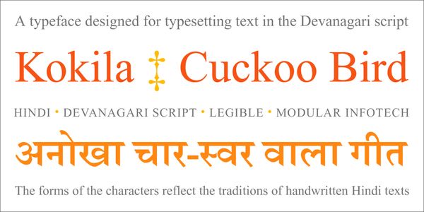 Card displaying Kokila typeface in various styles