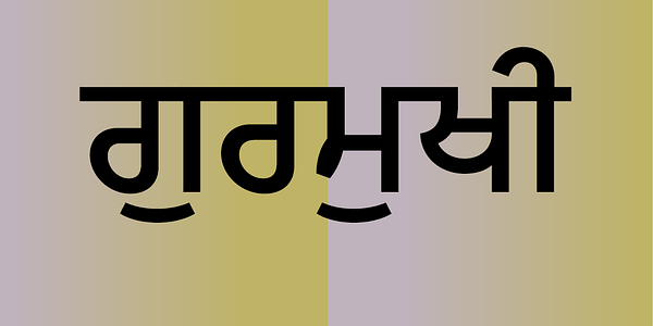 Card displaying Sarvatrik Gurmukhi typeface in various styles