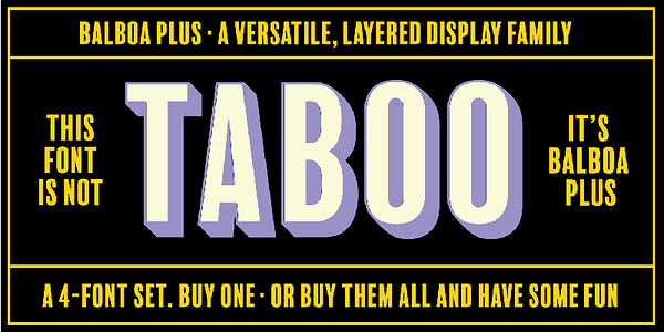 Card displaying Balboa Plus typeface in various styles