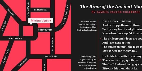 Karte mit der Schriftart Nassim Latin in verschiedenen Schnitten