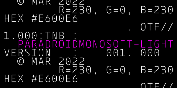 Card displaying Paradroid Mono Soft typeface in various styles