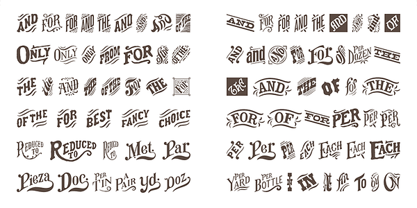 Card displaying HWT Catchwords typeface in various styles