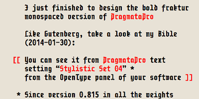 Card displaying PragmataPro Fraktur typeface in various styles