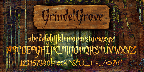 Card displaying GrindelGrove typeface in various styles