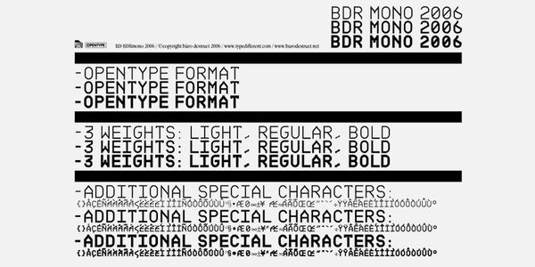 Card displaying BDR Mono typeface in various styles