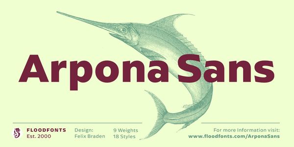 Card displaying Arpona Sans typeface in various styles