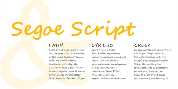 Card displaying Segoe Script typeface in various styles