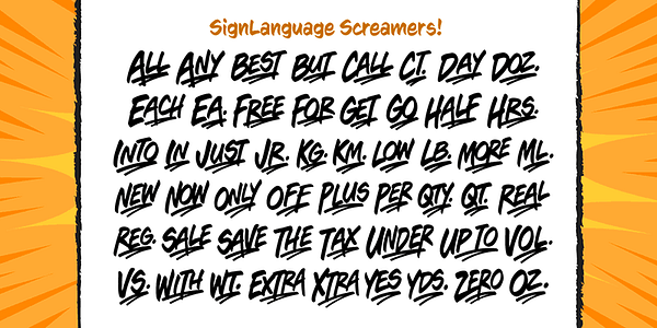 Card displaying CC Sign Language typeface in various styles