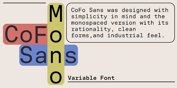 Card displaying CoFo Sans Mono Variable typeface in various styles