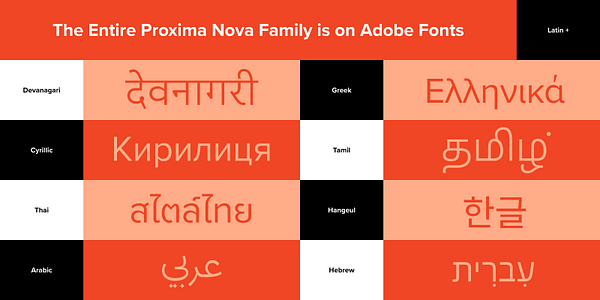 Card displaying Proxima Nova typeface in various styles