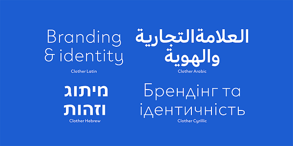 Card displaying Clother Arabic typeface in various styles