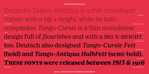 Card displaying Ernst typeface in various styles