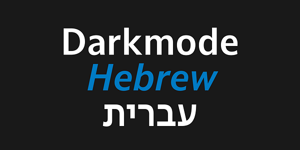 Card displaying Darkmode CC Hebrew typeface in various styles