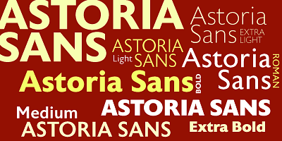 Card displaying Astoria Sans typeface in various styles