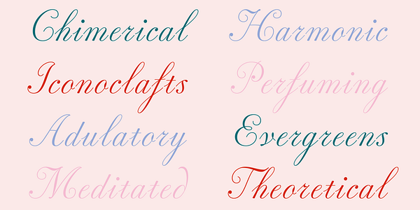 Card displaying Pritzious typeface in various styles
