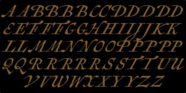 Card displaying Antiquarian Scribe typeface in various styles