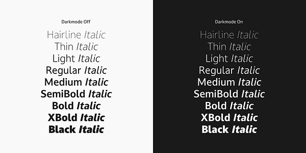 Card displaying Darkmode CC typeface in various styles