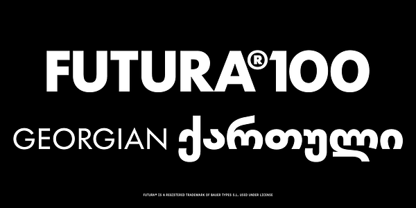 Card displaying Futura®100 Georgian typeface in various styles