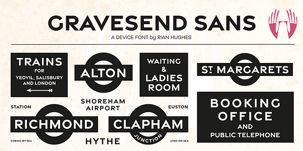 Card displaying Gravesend Sans typeface in various styles