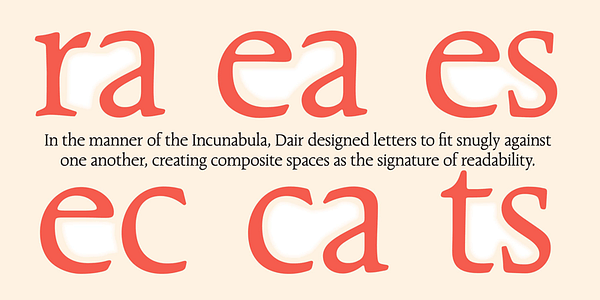 Card displaying Dair typeface in various styles