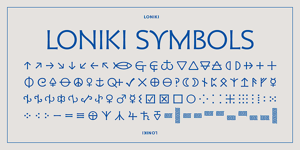 Card displaying Loniki typeface in various styles