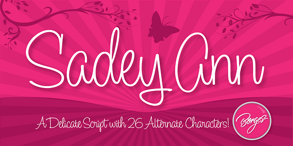 Card displaying Sadey Ann typeface in various styles