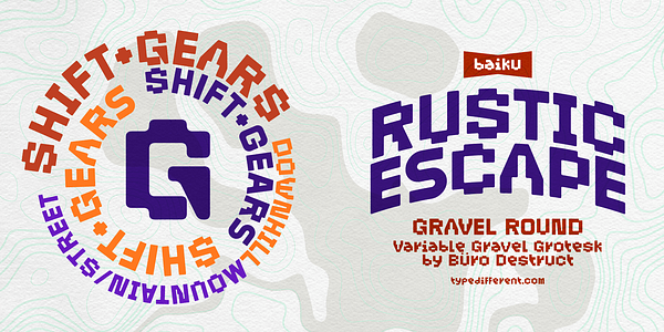 Card displaying BD Gravel Variable typeface in various styles