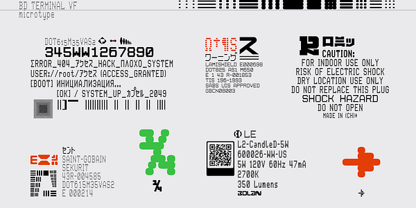 Card displaying BD Terminal Variable typeface in various styles