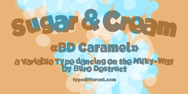 Card displaying BD Caramel Variable typeface in various styles