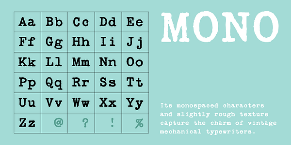 Card displaying Secret Service Typewriter typeface in various styles