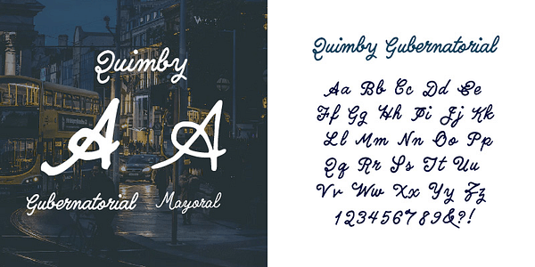 Card displaying Quimby typeface in various styles
