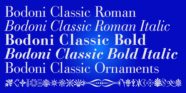 Card displaying Bodoni Classic typeface in various styles