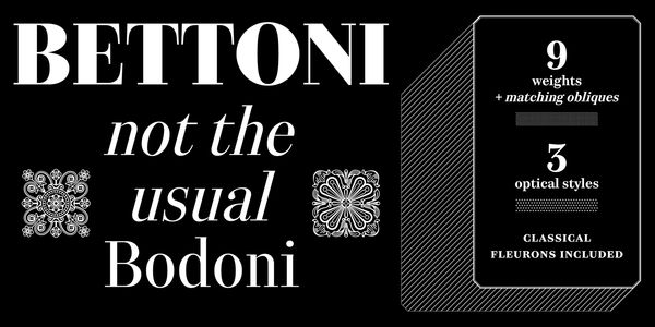 Card displaying Bettoni Variable typeface in various styles