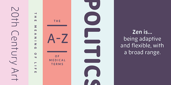 Card displaying New Zen typeface in various styles