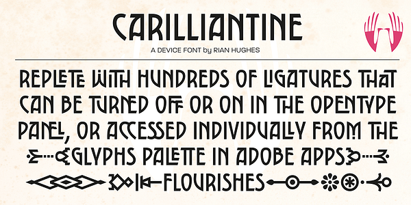Card displaying Carilliantine typeface in various styles